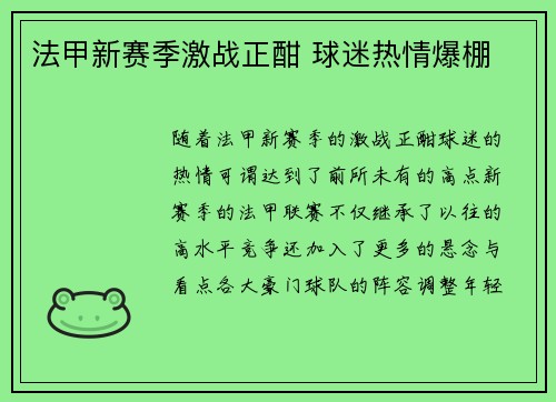 法甲新赛季激战正酣 球迷热情爆棚
